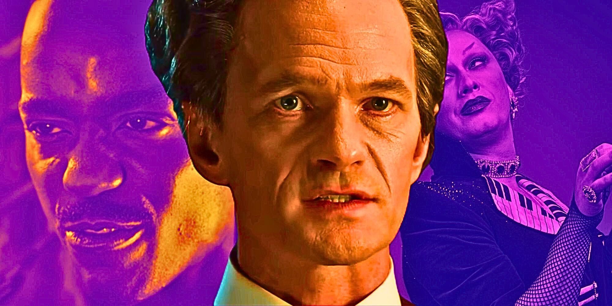 A custom image of Neil Patrick Harris as the Toymaker against a backdrop of other Doctor Who characters