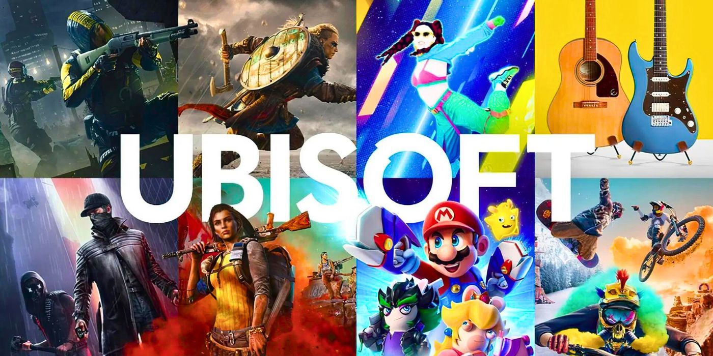 The Ubisoft logo surrounded by shots of games like Watch Dogs, Far Cry 6, Assassin's Creed Valhalla and Just Dance