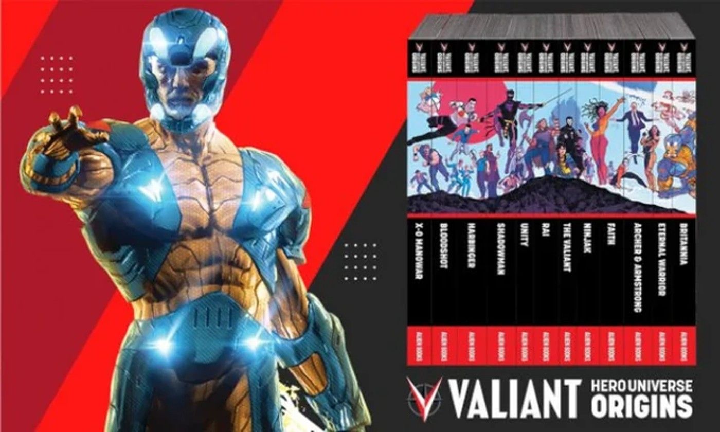 Colagem das origens do universo Valiant Hero
