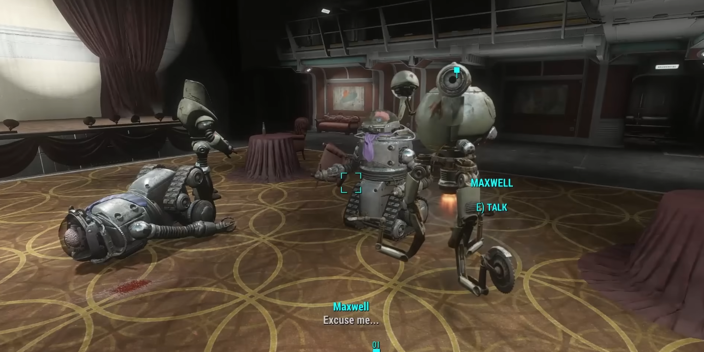 Cena de assassinato no Vault 118 em Fallout 4.
