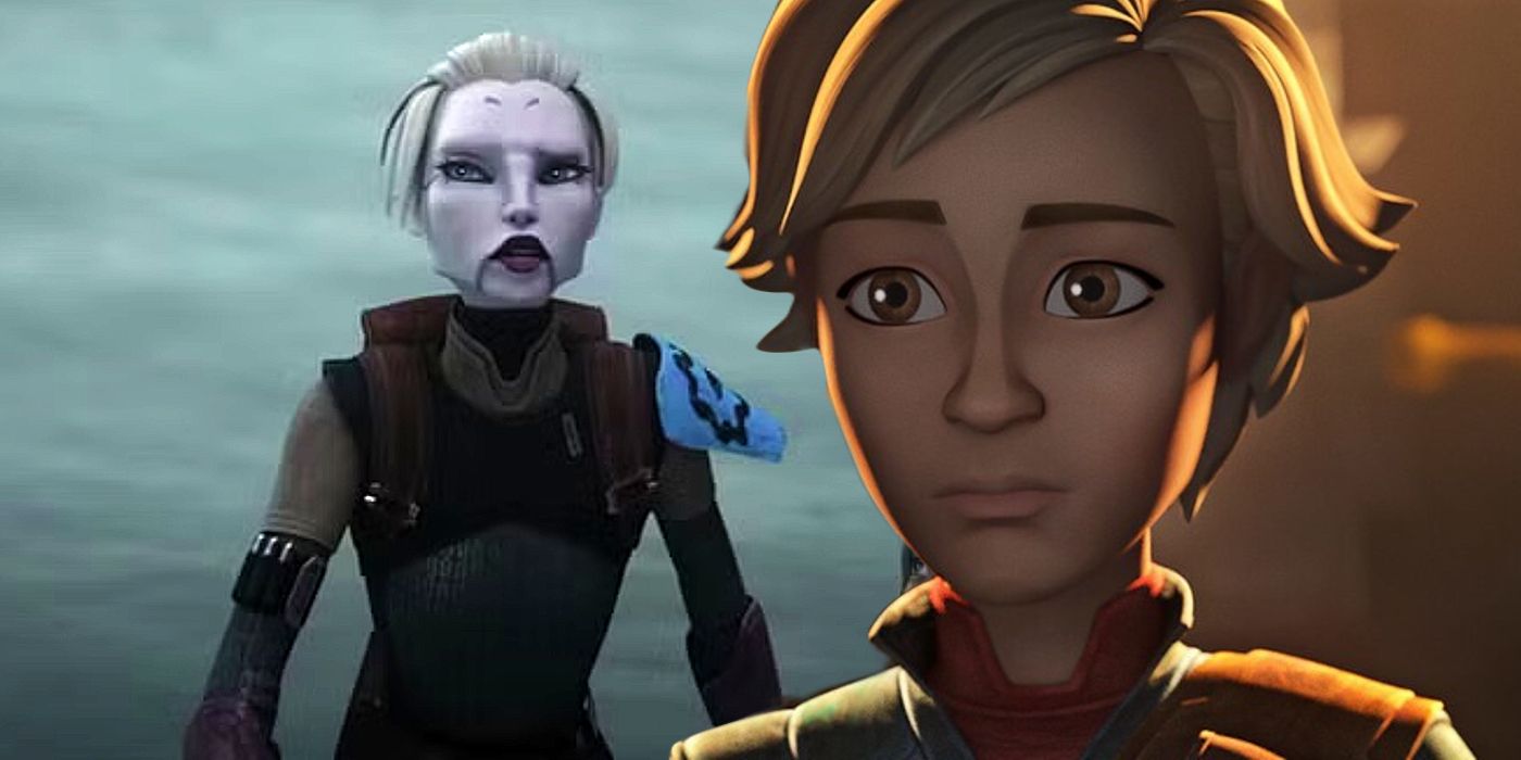Ventress in the waters of Pabu next to Omega looking concerned in Star Wars: The Bad Batch