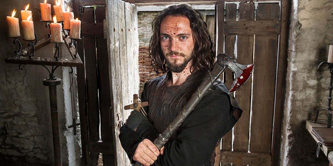 Vikings Athelstan holding a bloodied axe