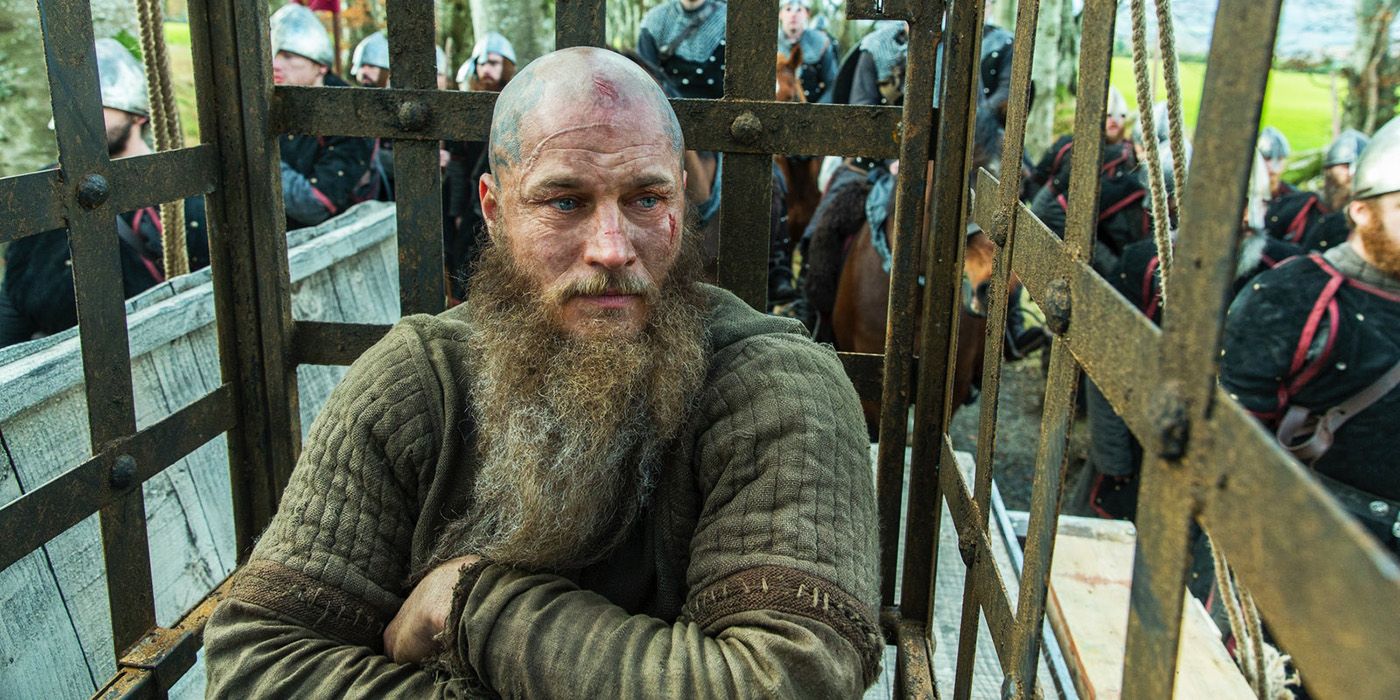 Vikings Ragnar transportado em uma gaiola