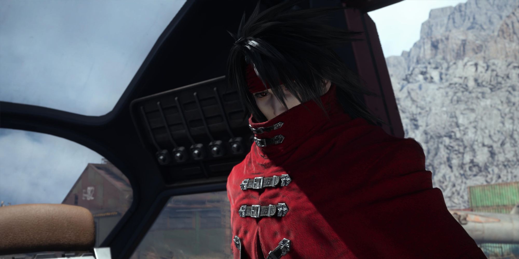 Vincent Valentine a bordo do Tiny Bronco em FF7 Rebirth.