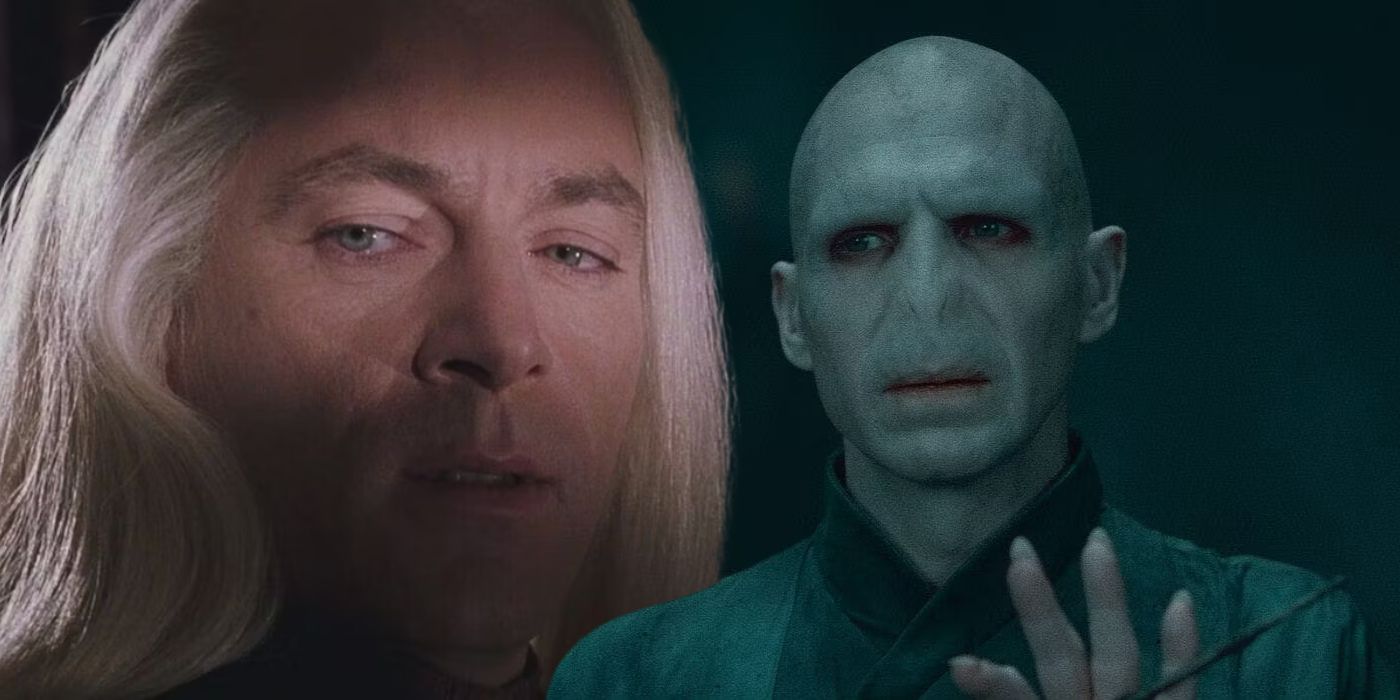 Collage of Voldemort and Lucius Malfoy in Harry Potter.
