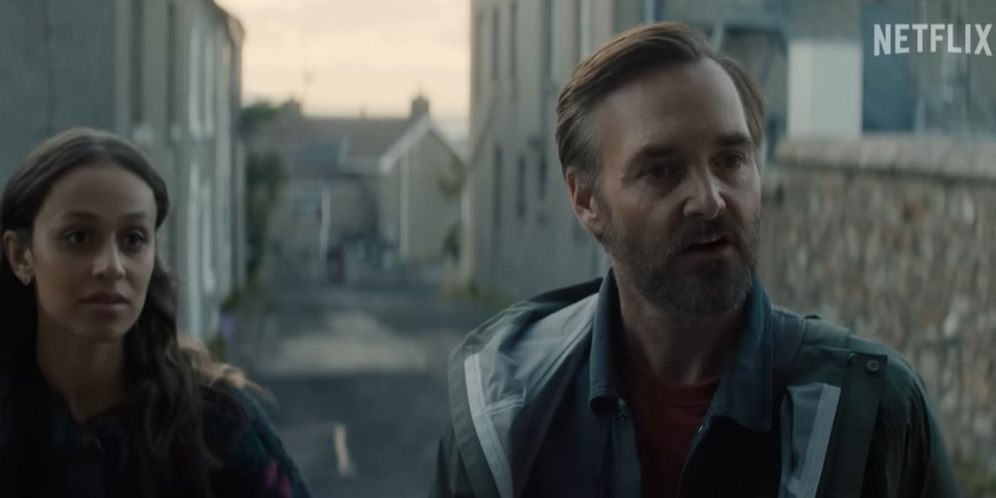 Robyn Cara as Emmy and Will Forte as Gilbert Power in Bodkin (2024)