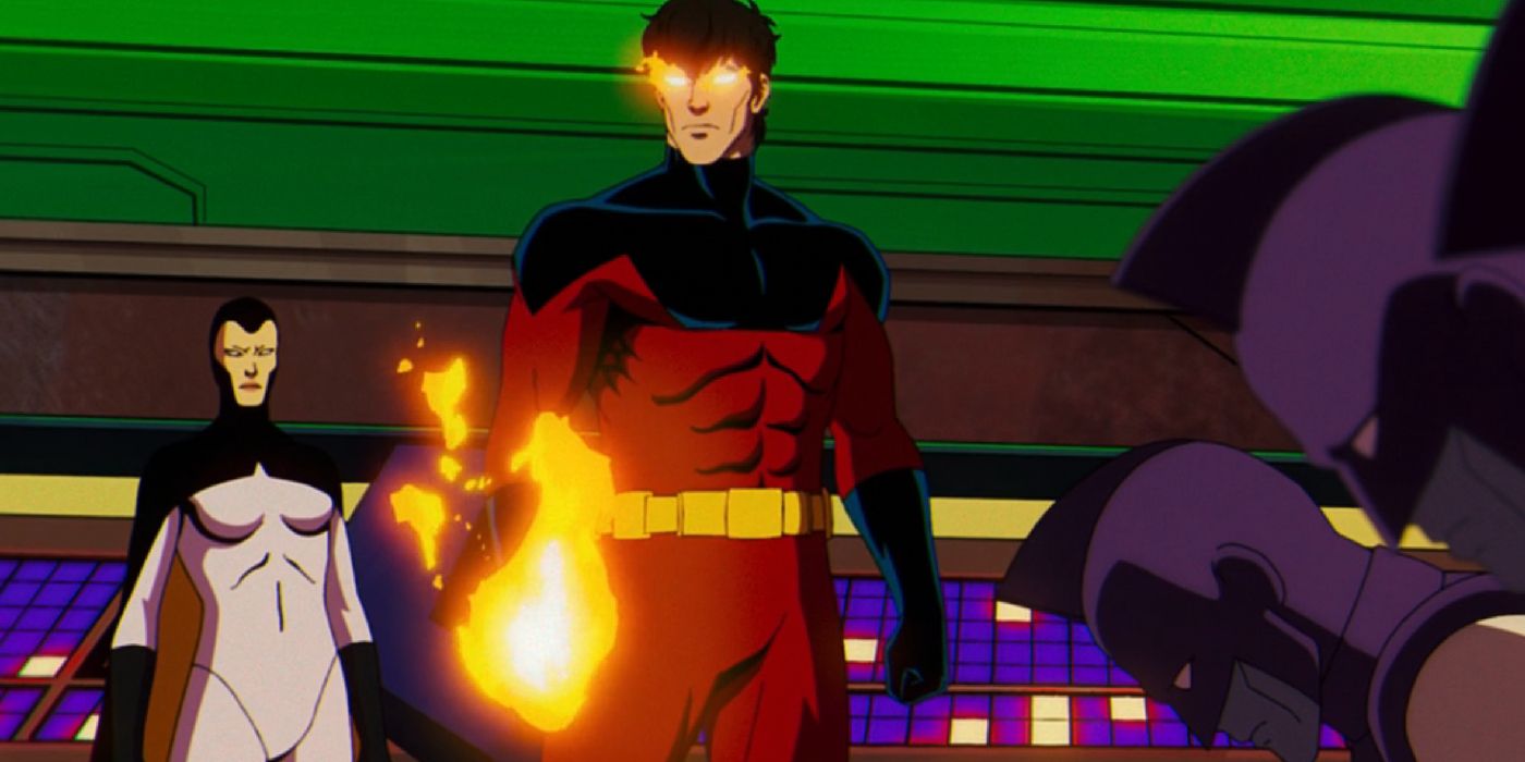 Vulcano aparece fora da tela com olhos e punhos brilhantes em X-Men '97
