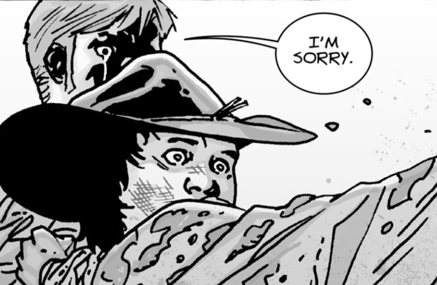 Walking Dead #83, Rick says sorry as he leaves Jessie to die