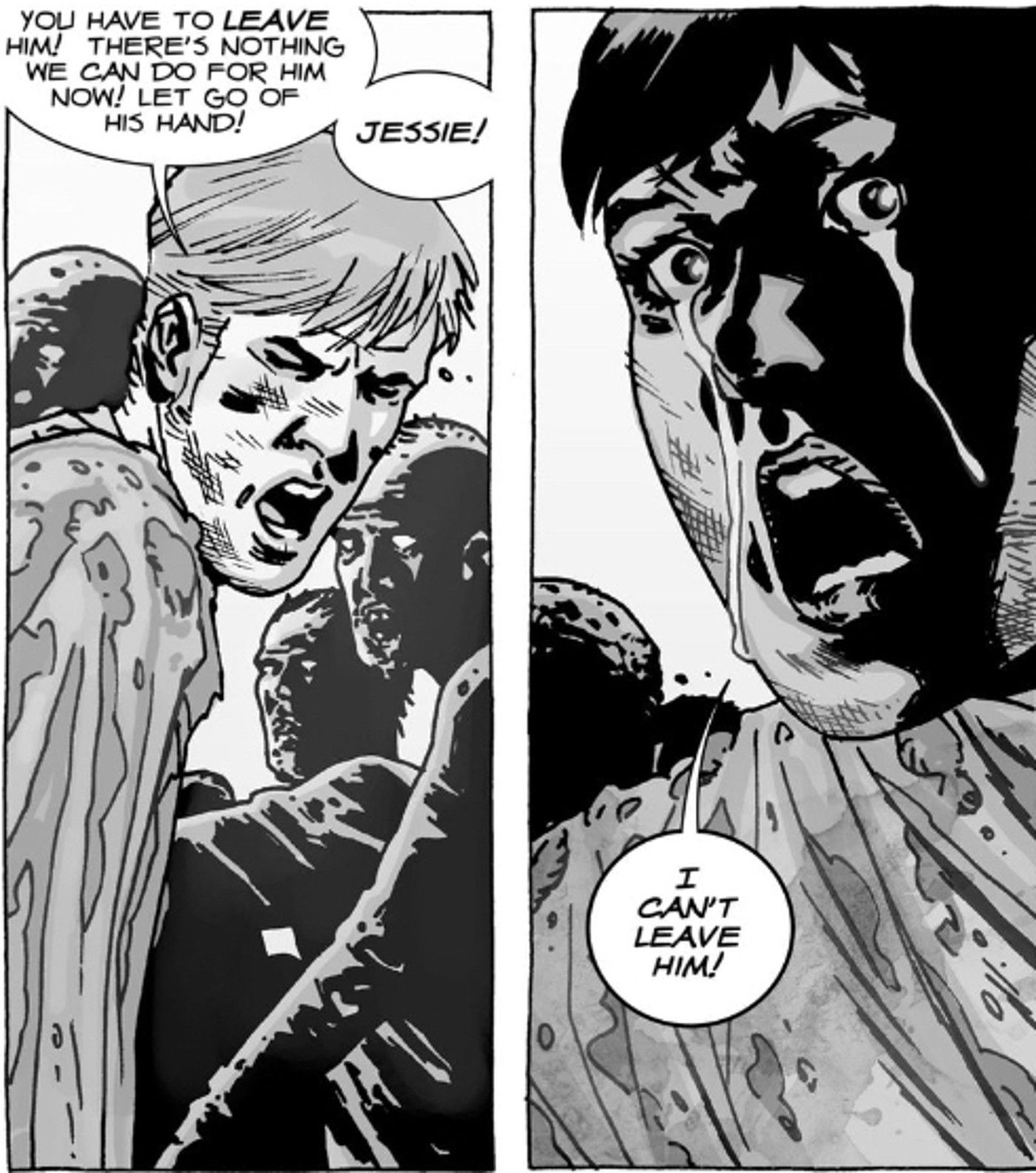 Walking Dead #83, Rick tells Jessie she has to leave her son Ron after the zombies get him
