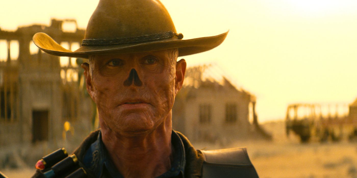 Walton Goggins as The Ghoul looking serious in Fallout