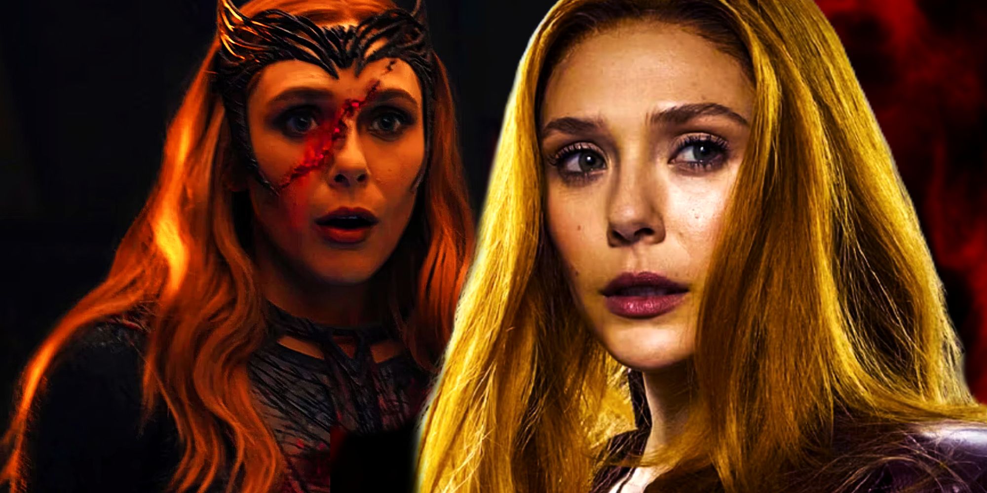 Wanda Maximoff Poses in Avengers Infinity War and Scarlet Witch Regenerates in Doctor Strange in the Multiverse of Madness