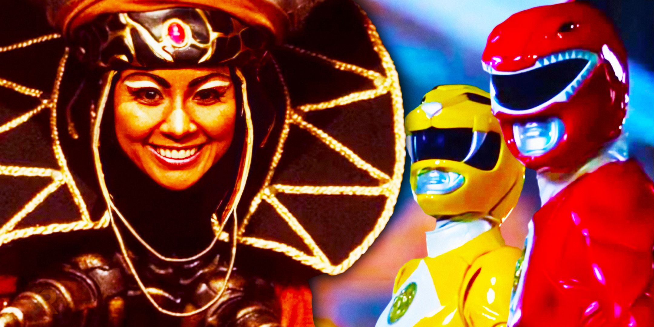 Rita Repulsa, the Yellow Ranger, and the Red Ranger in 1995 Power Rangers: The Movie
