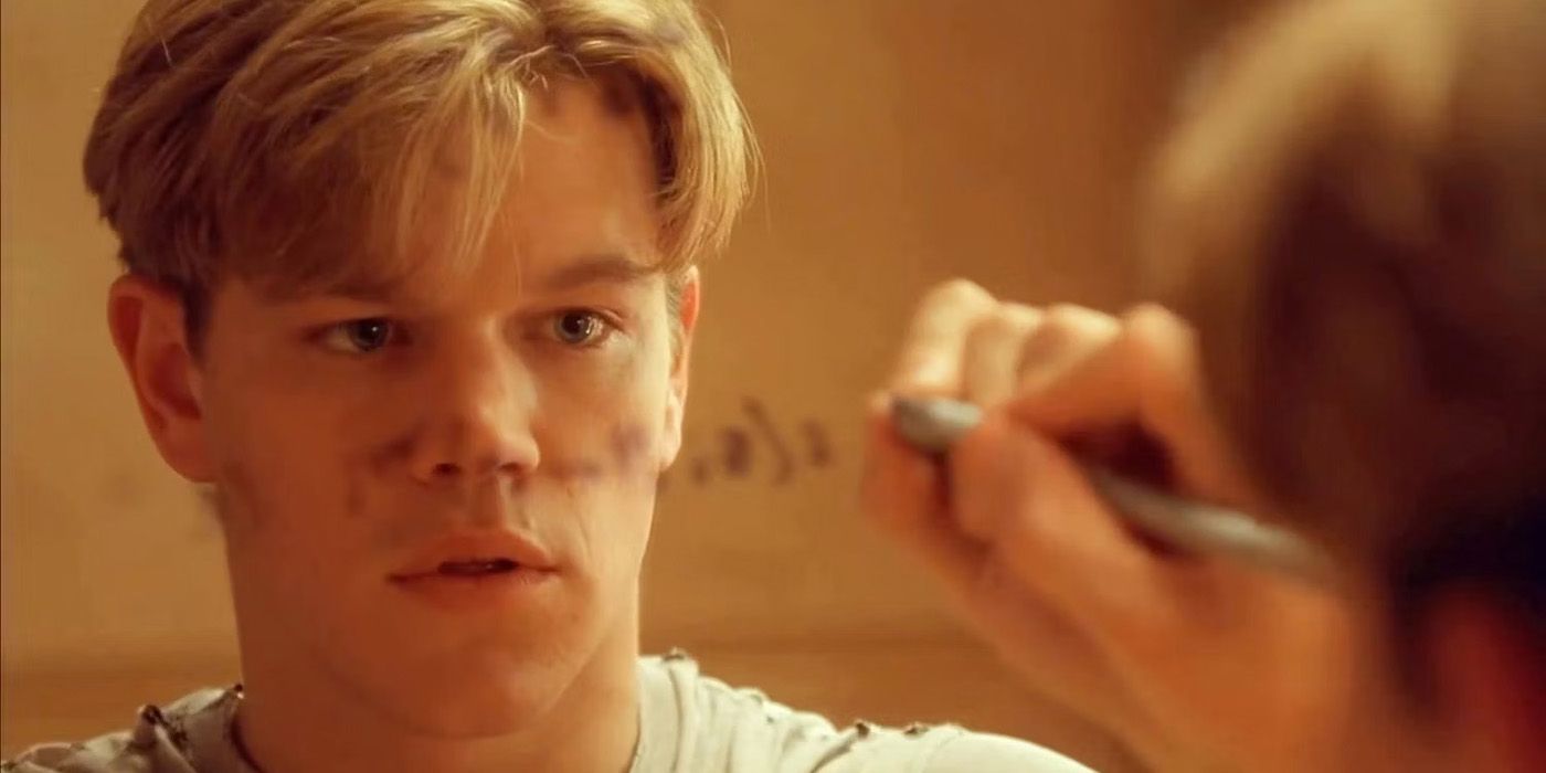 Will (Matt Damon) writing on a mirror in Good Will Hunting