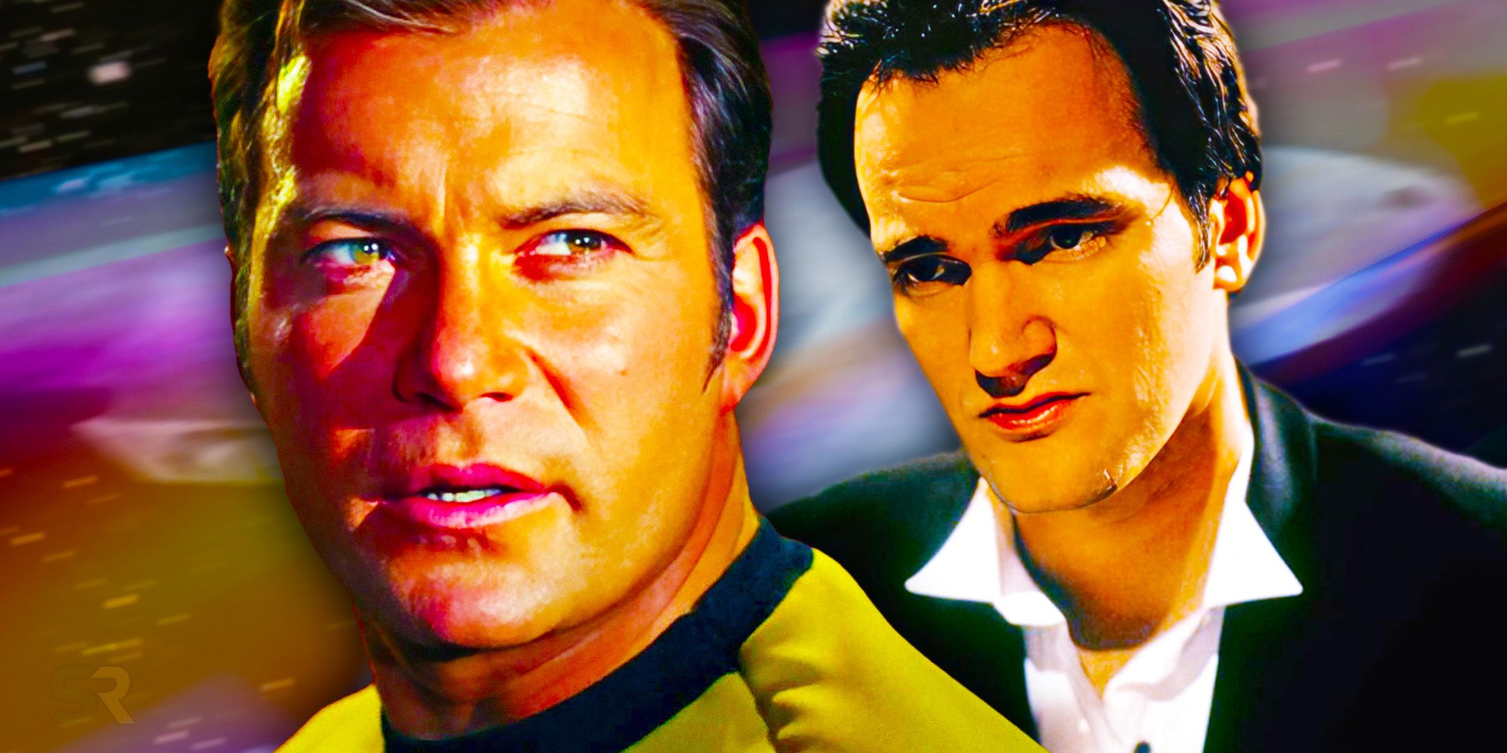 William Shatner as Star Trek's Captain Kirk and director Quentin Tarantino