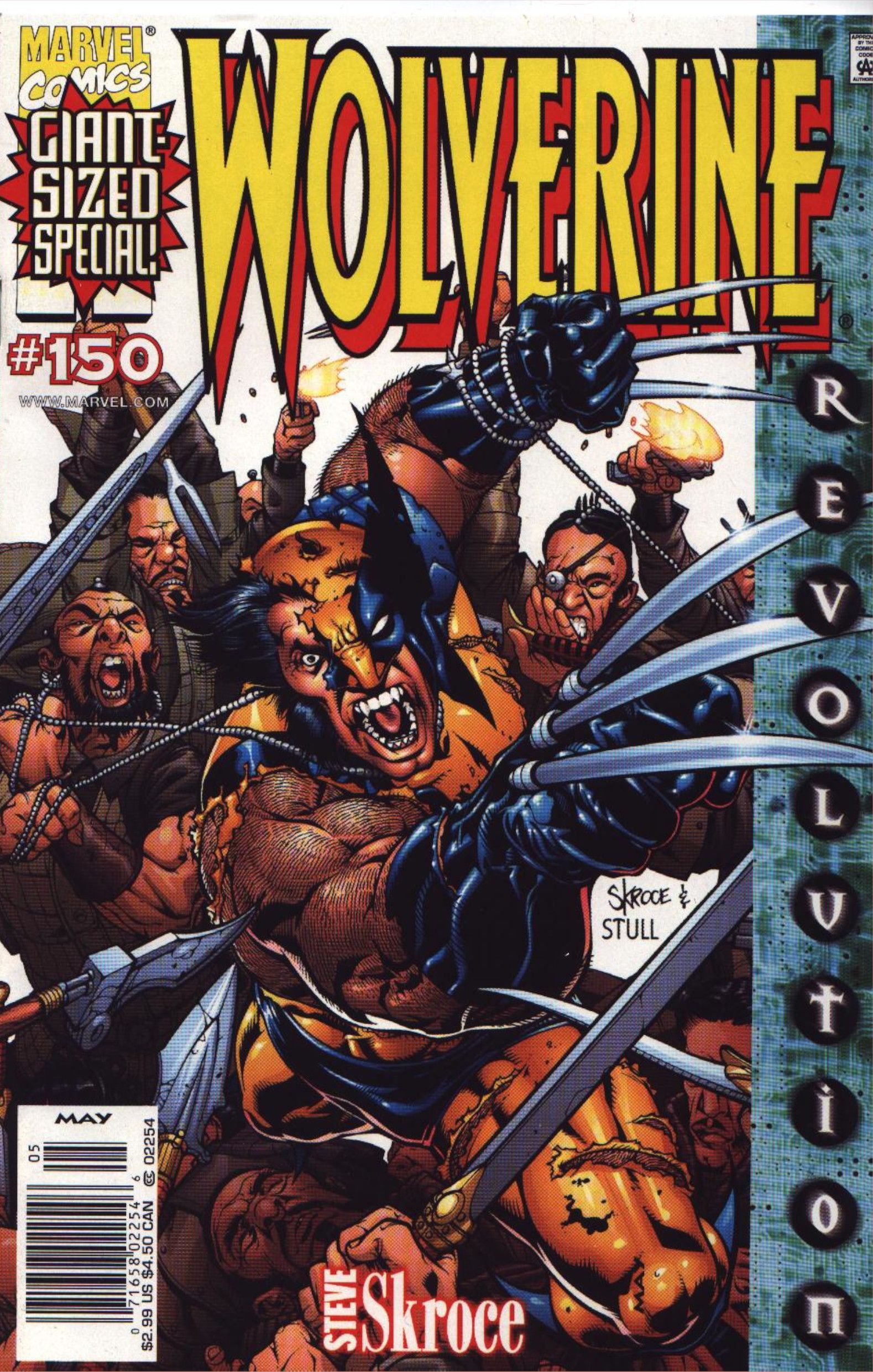 Wolverine #150 cover by Steve Skroce, Wolverine being torn at by many enemies