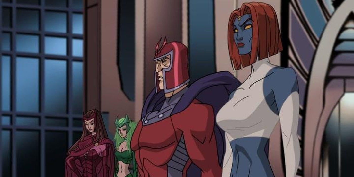 wolverine and the x-men battle lines, mystique, magneto, scarlet witch, and polaris stand in genosha