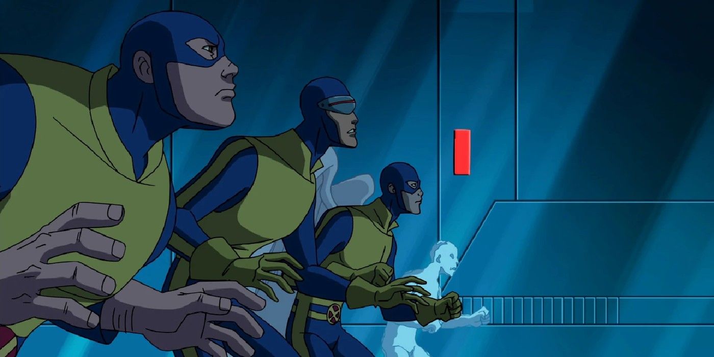 wolverine and the x-men, breakdown, iceman, cyclops, beast and angel in the danger room