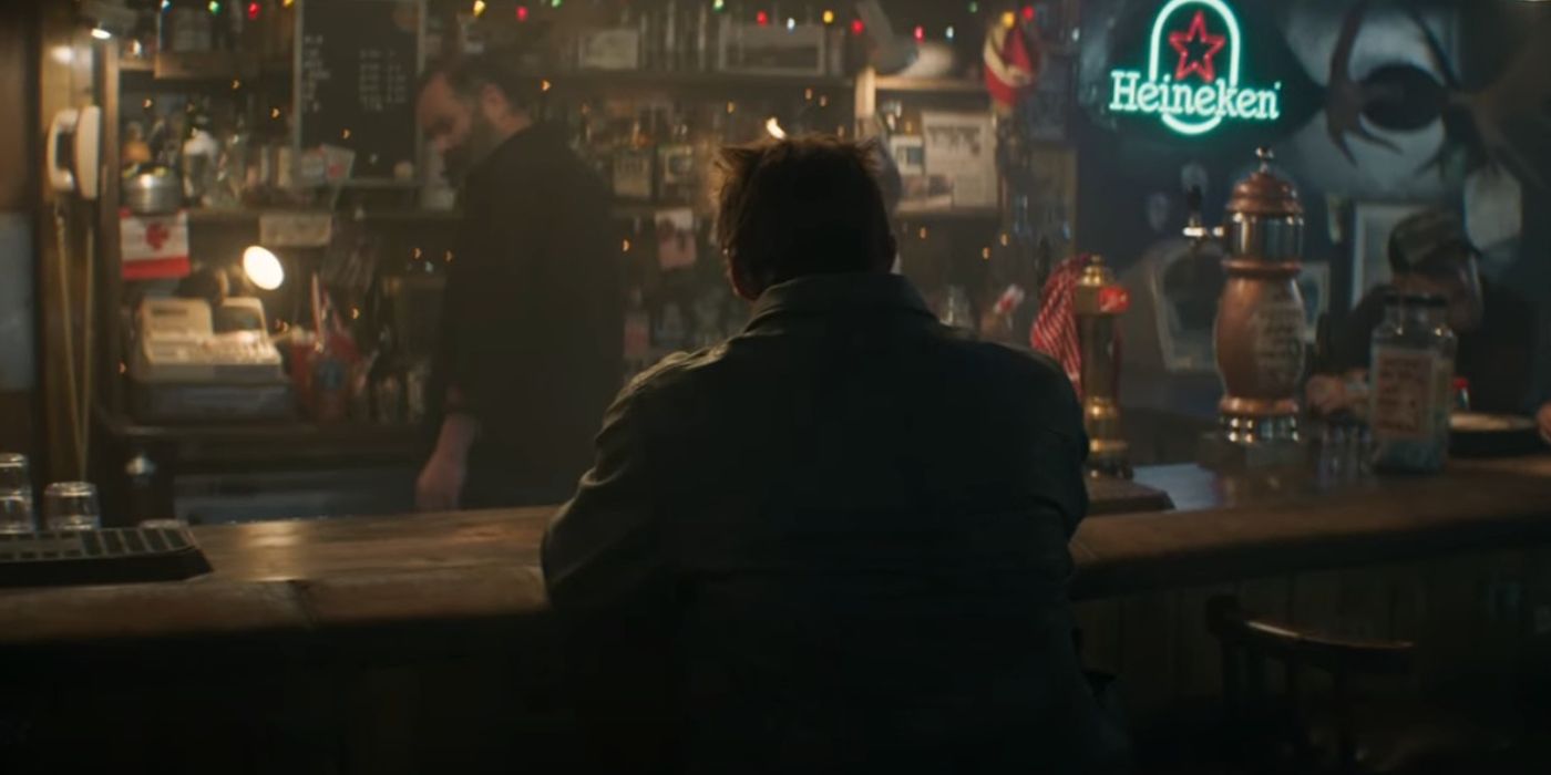 Hugh Jackman as Wolverine sitting in a bar in the trailer for Deadpool & Wolverine (2024)