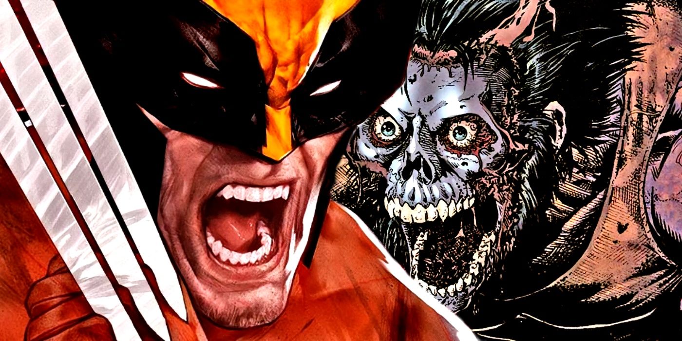 A screaming Wolverine without a face behind an intact Wolverine.