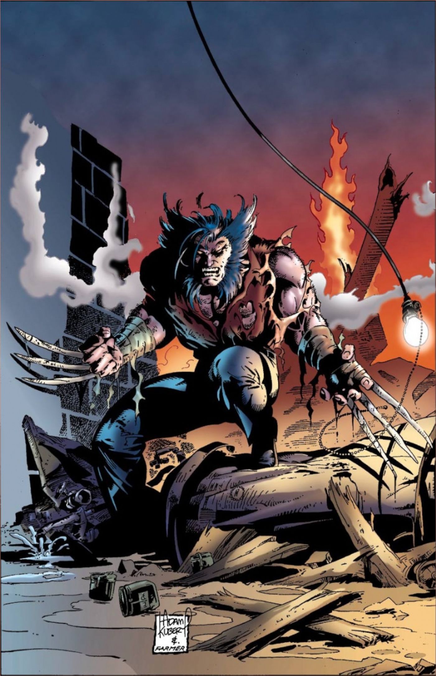 Wolverine em roupas civis com garras de osso (arte de Adam Kubert)