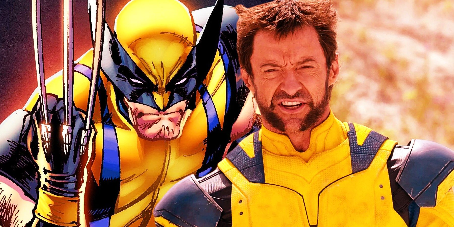 Wolverine In Marvel Comics With Hugh Jackman In Yellow Wolverine Costume From Deadpool & Wolverine