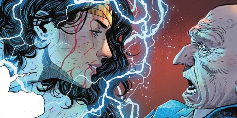 Wonder Woman #8, Diana crackling with energy, getting in the Sovereign's face, shocking him