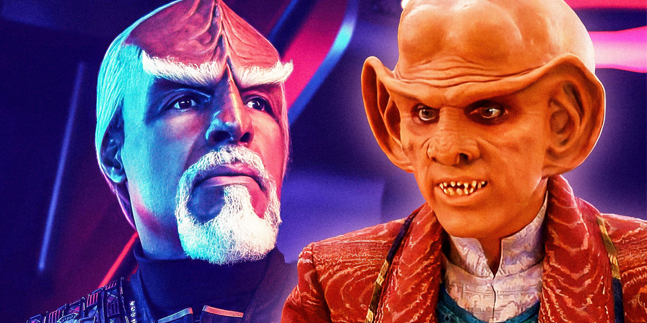 Michael Dorn as Worf and Armin Shimerman as Quark in Star Trek
