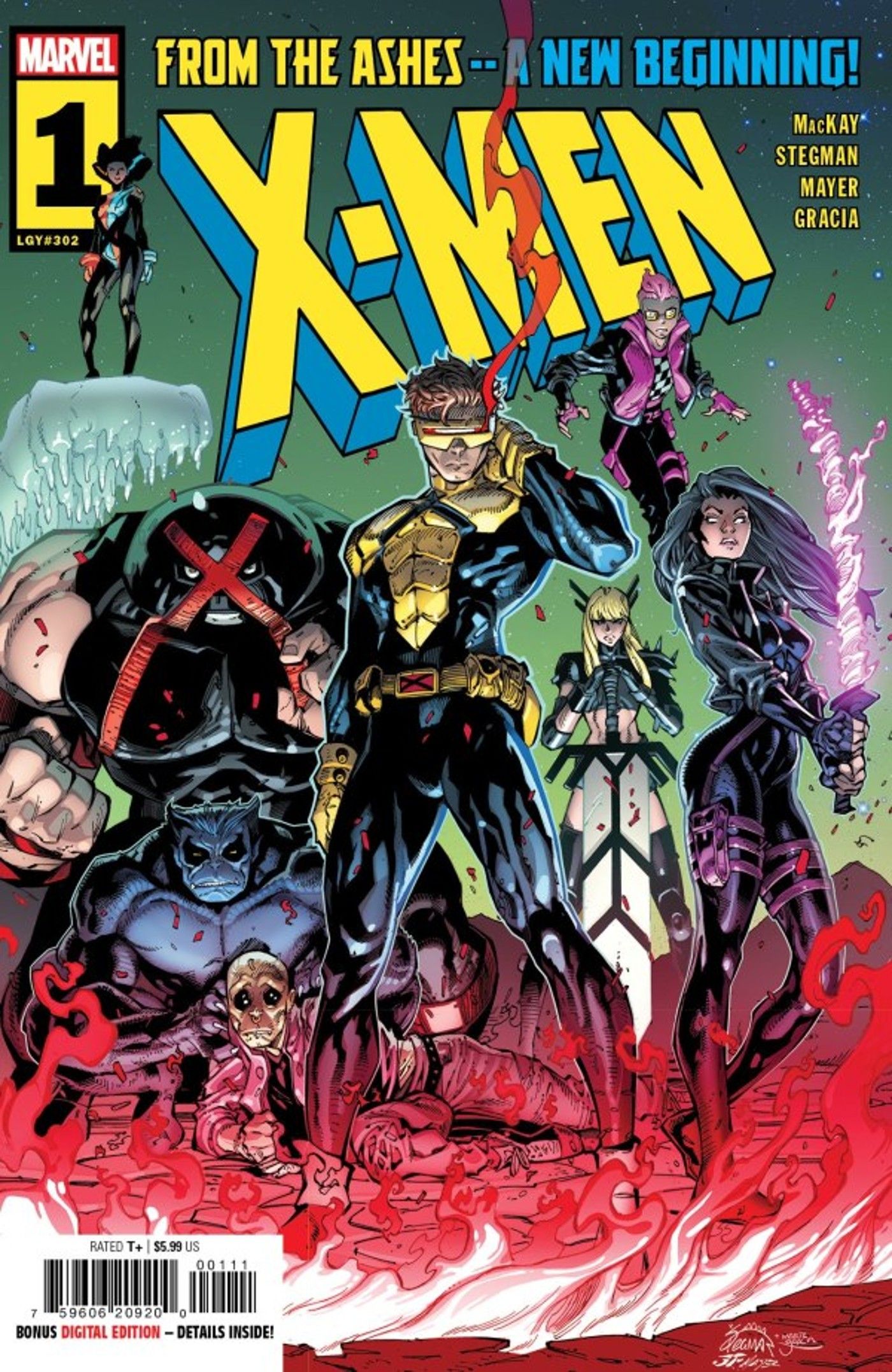x-men 1 cover new from the ashes era, showing cyclops with his team including beast