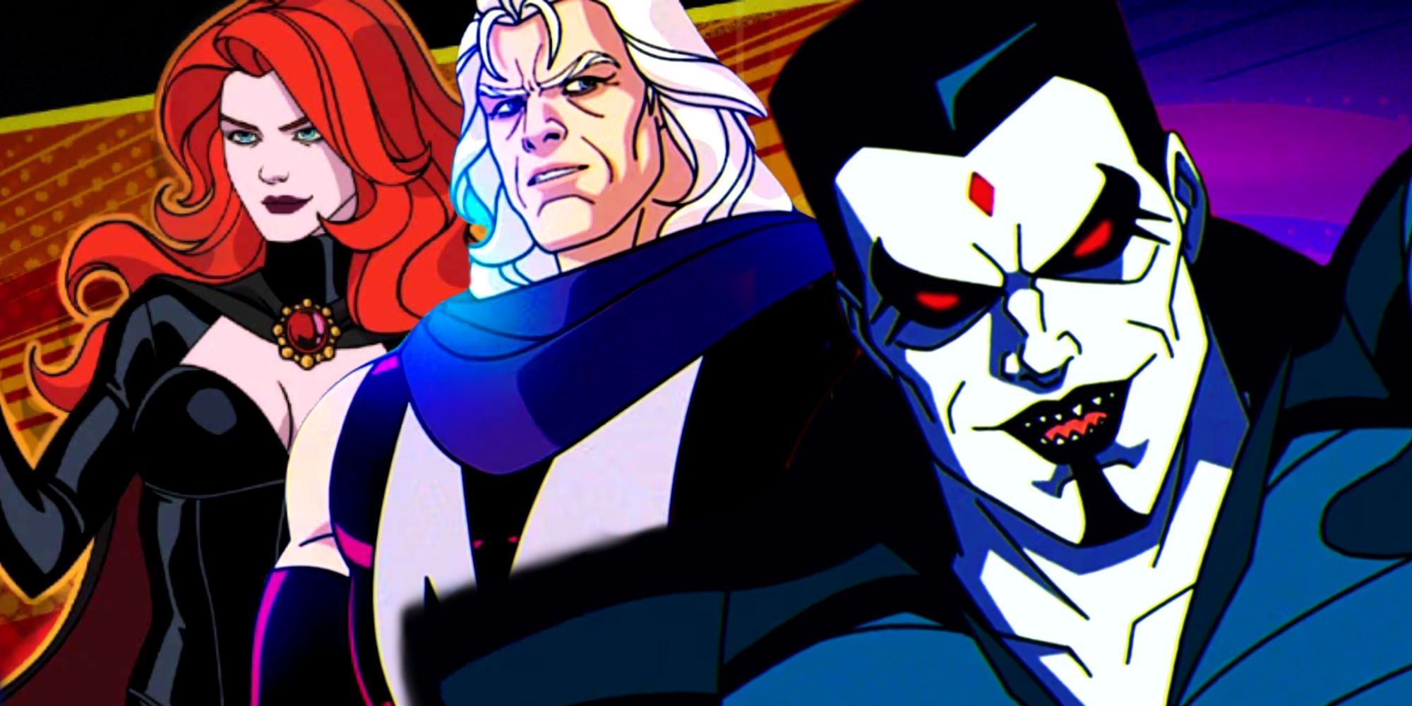 X-Men 97 Villains Mister Sinister Magneto and Madelyne Pryor as the Goblin Queen Posing Menacingly