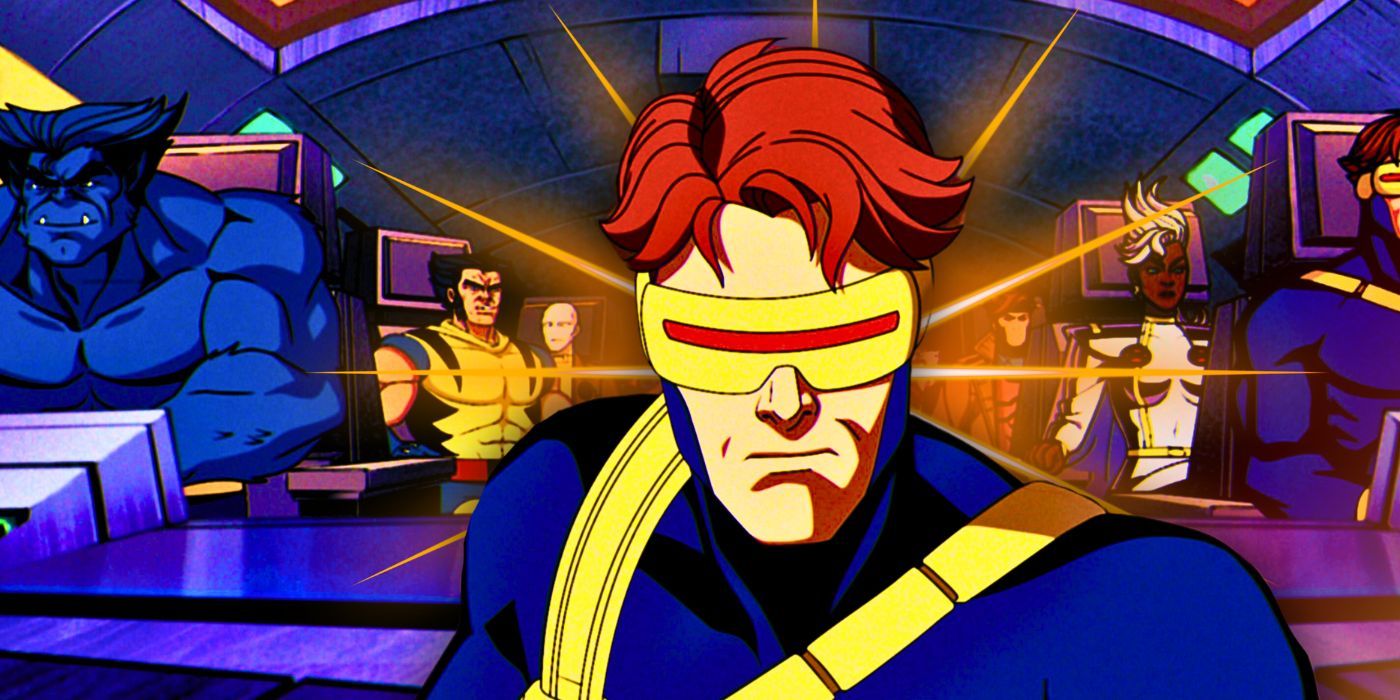 Cyclops in front of the X-Men team in X-Men '97