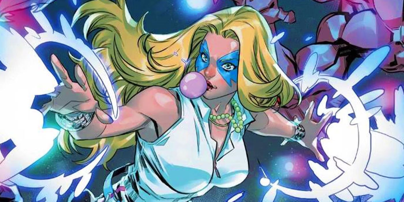 X-Men Dazzler using powers and blowing a bubble in Marvel Comics