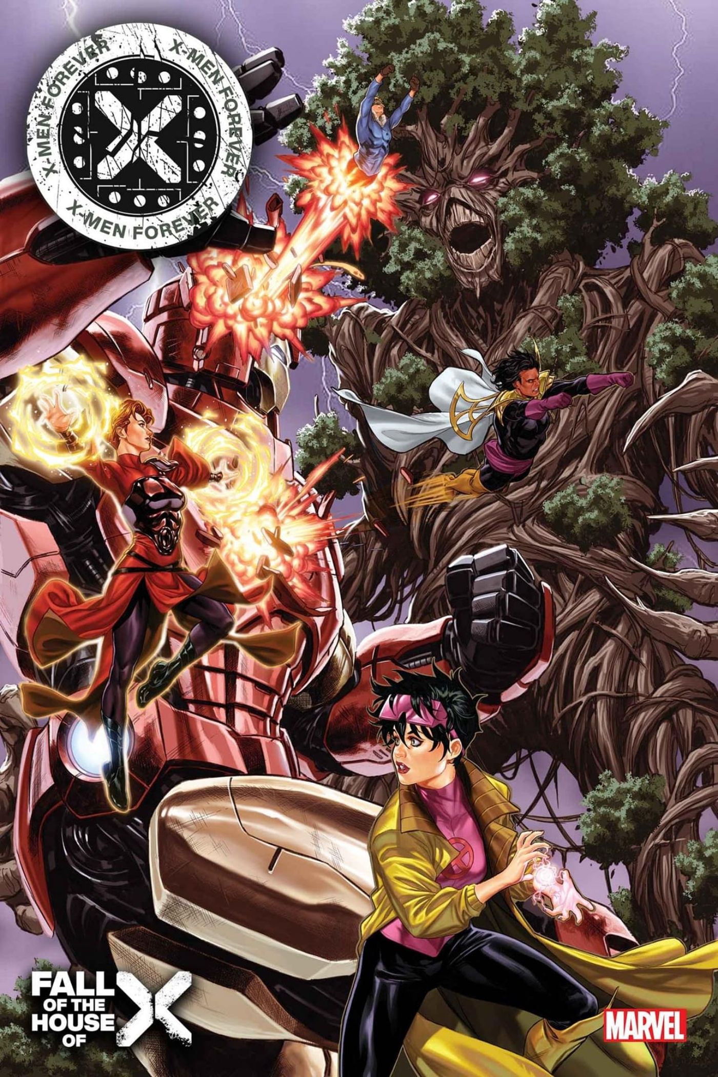Capa de X-Men Forever #2 apresentando mutantes lutando em Krakoa.