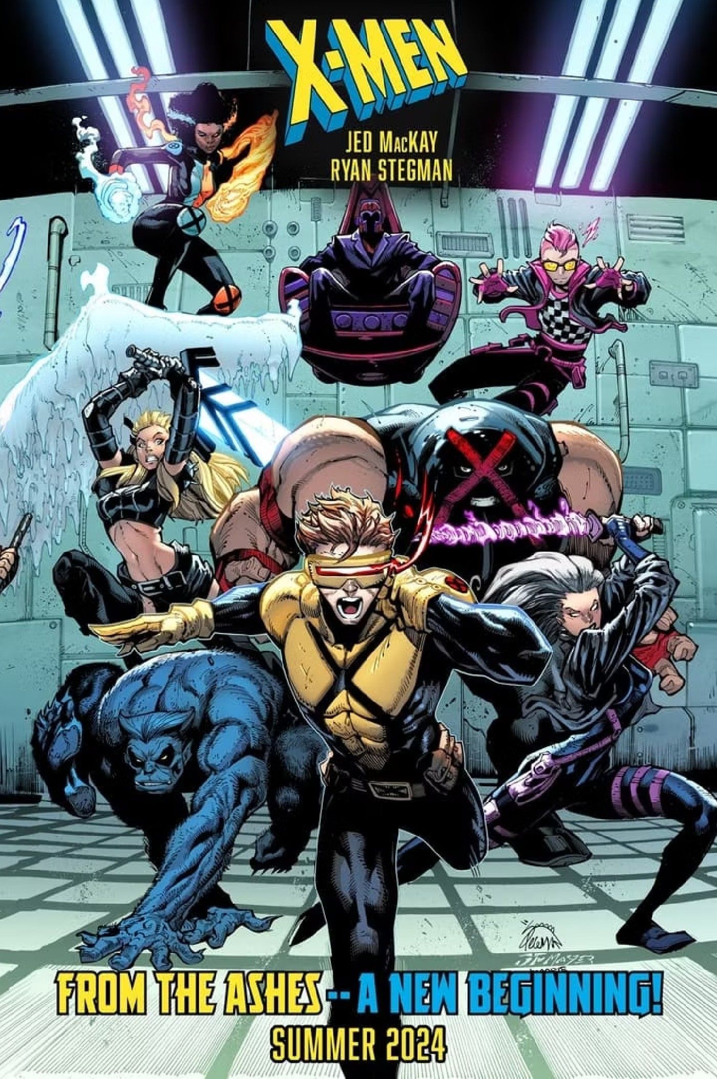 arte promocional de x-men from the ashes com a nova equipe do ciclope