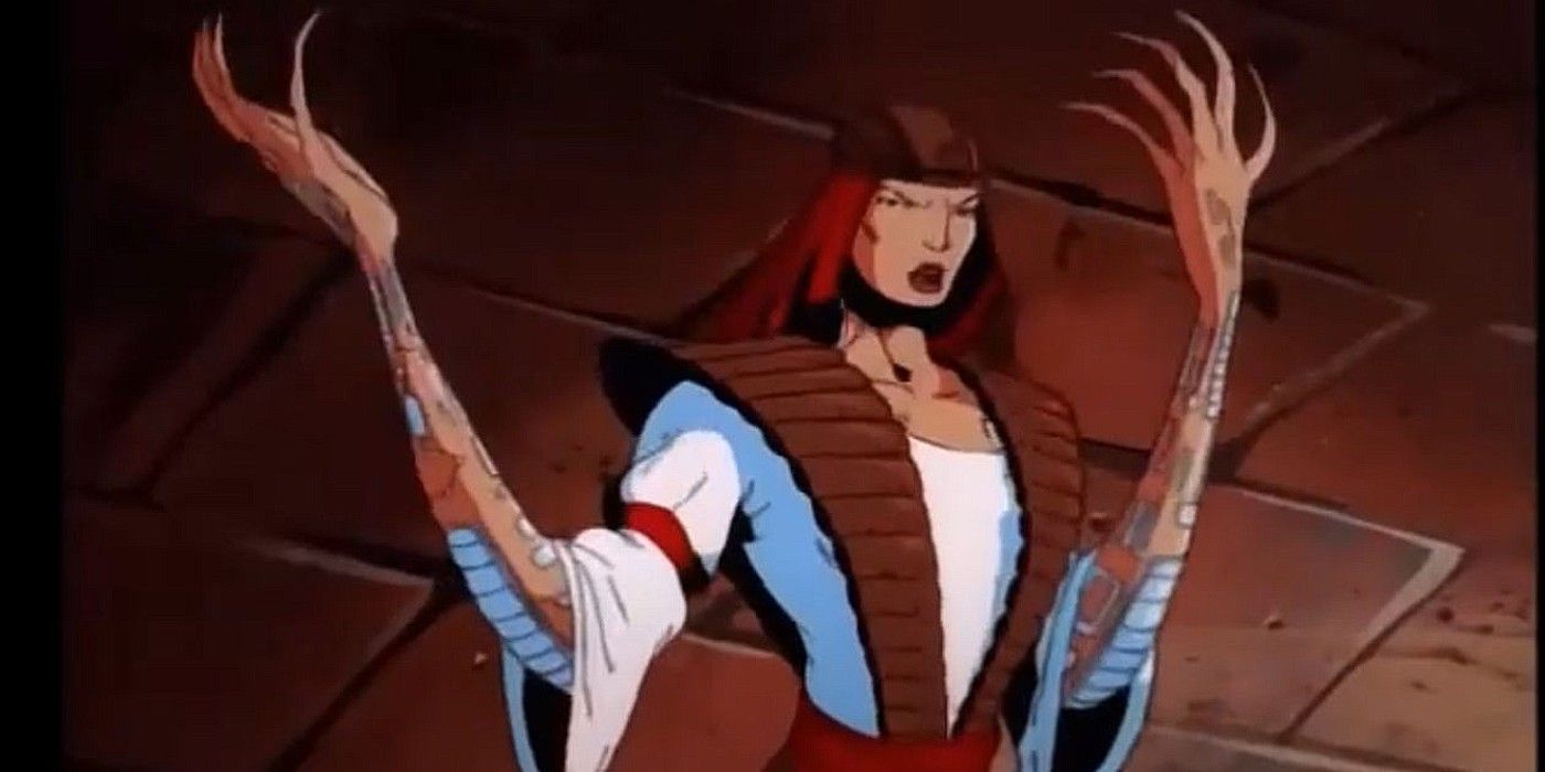 X-Men, a série animada, Lady Deathstrike em pé com as mãos para cima