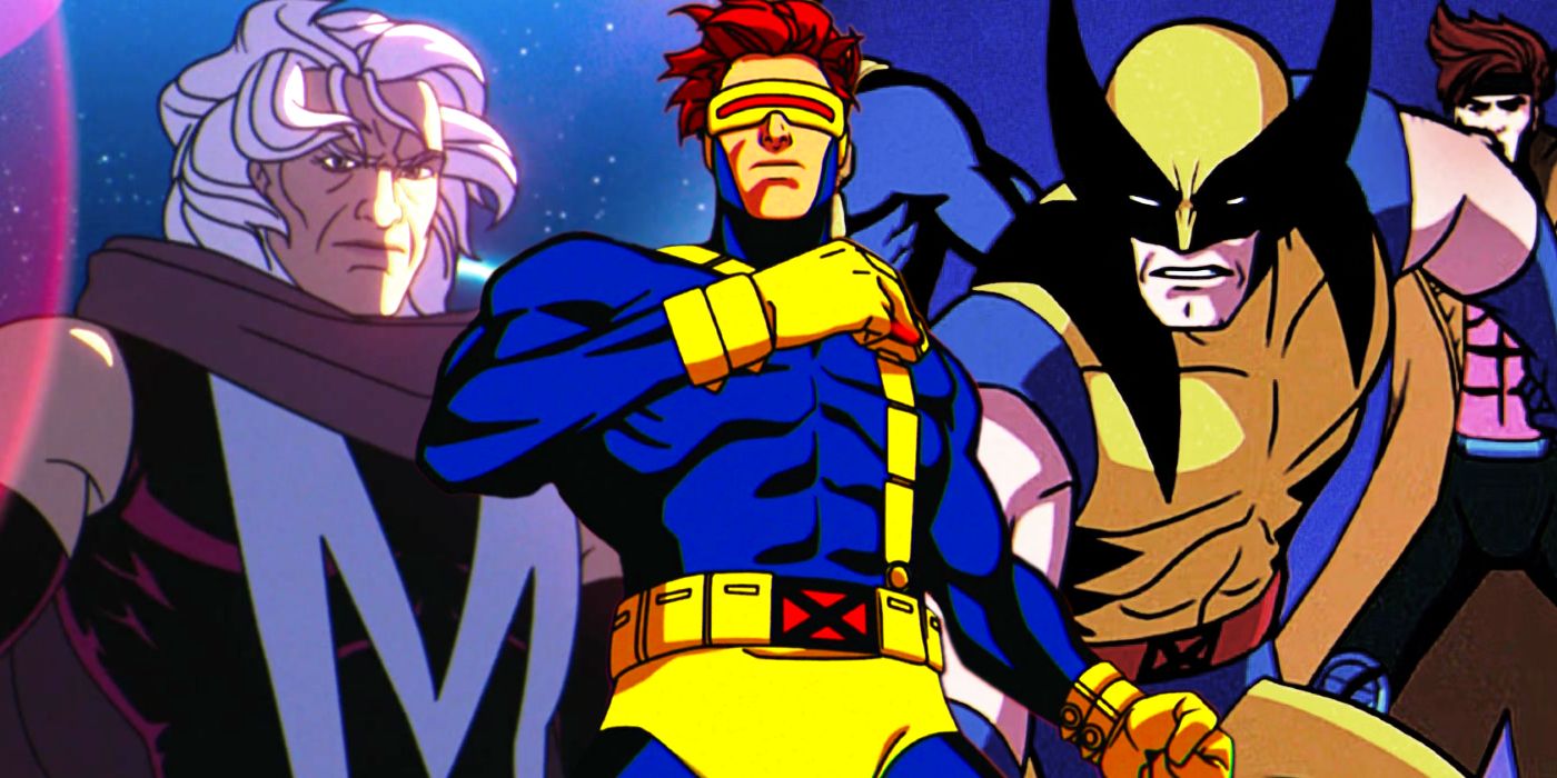 Split image of Magneto, Cyclops and Wolverine in X-Men '97