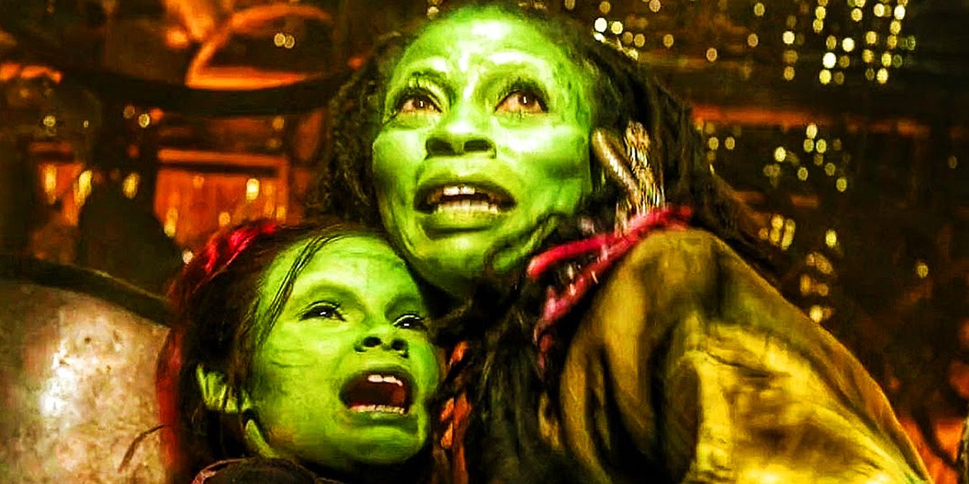 Young Gamora and her mother being attacked by Thanos in Avengers Infinity War flashback