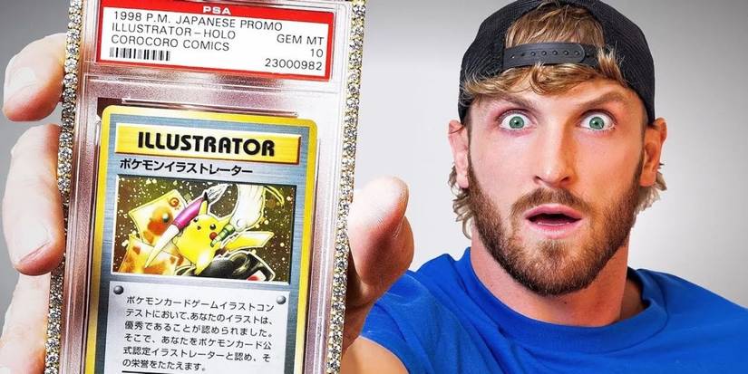YouTube Influencer Logan Paul with the Illustrator Pikachu card worth over 5 million dollars