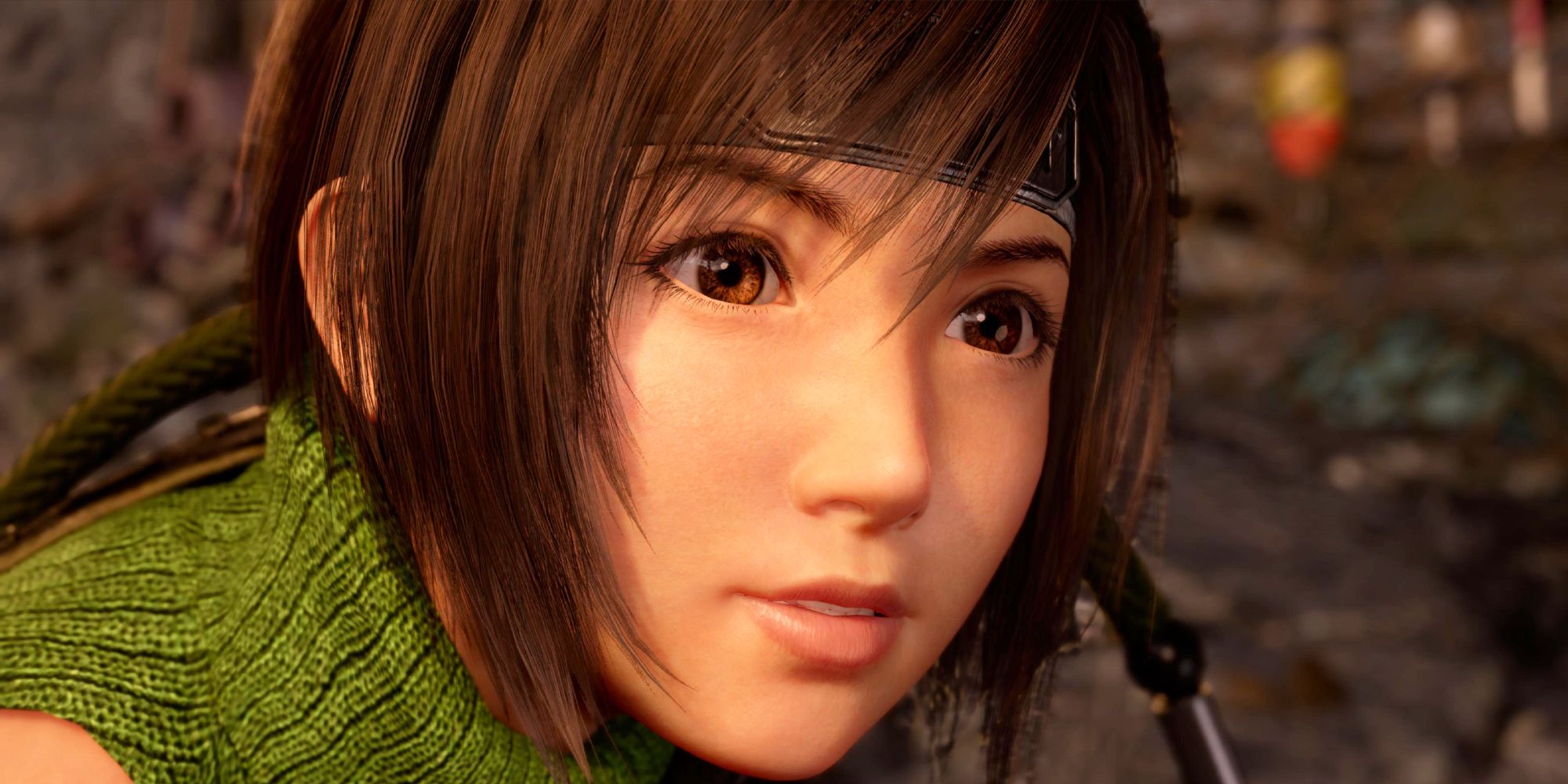 A close-up of the young ninja Yuffie in FF7 Rebirth.