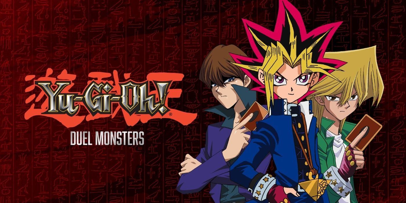 Yugi posing with Kaiba (left) and Joey (right)