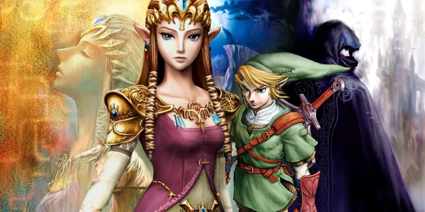 A render of Princess Zelda from Twilight Princess in front of two official artworks from the game.