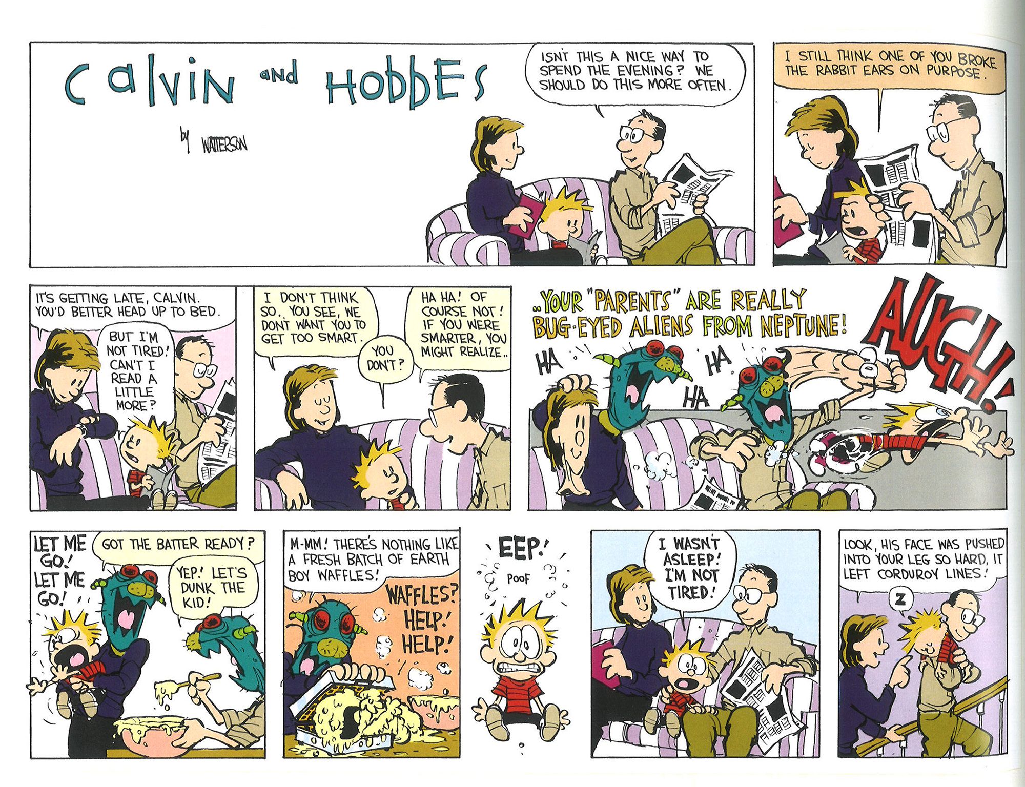 Calvin imagines his parents as secret aliens who have been raising him to eat