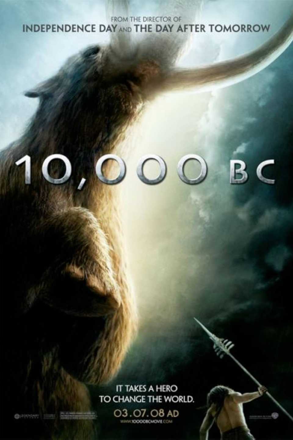 10,000 B.C. (2008) - Poster - Mamoth & A Man Fighting