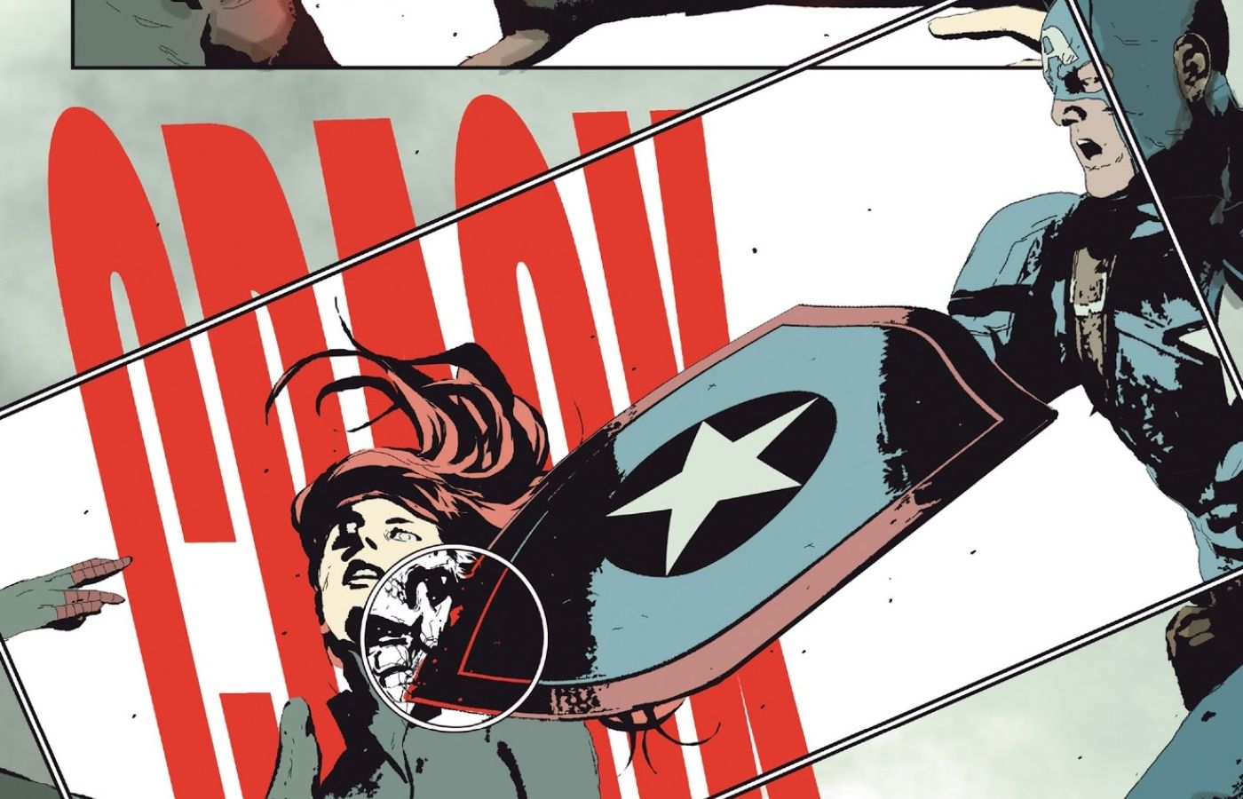 Evil Captain America killing Black Widow.