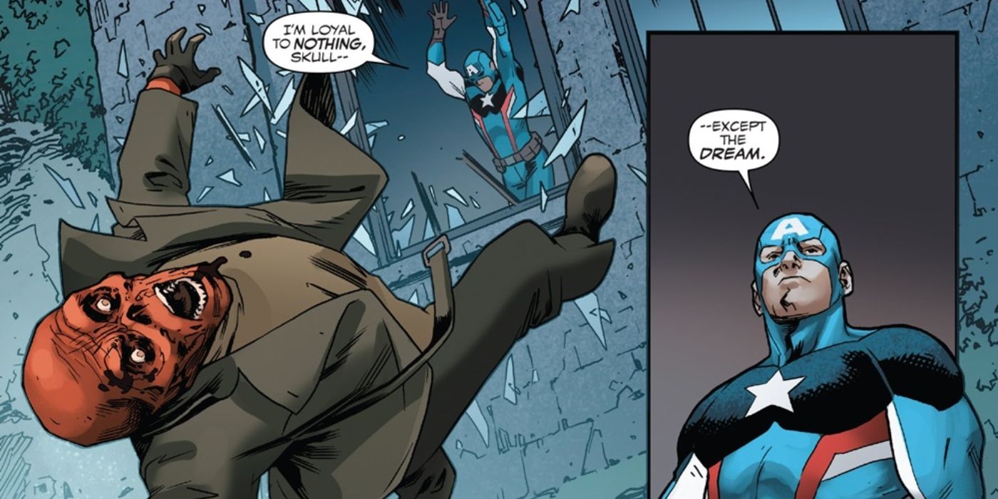 Evil Captain America killing the Red Skull.