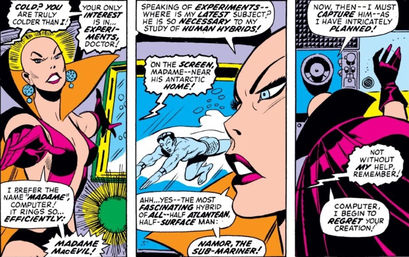 Moondragon making her Marvel Comics debut as Madame MacEvil.