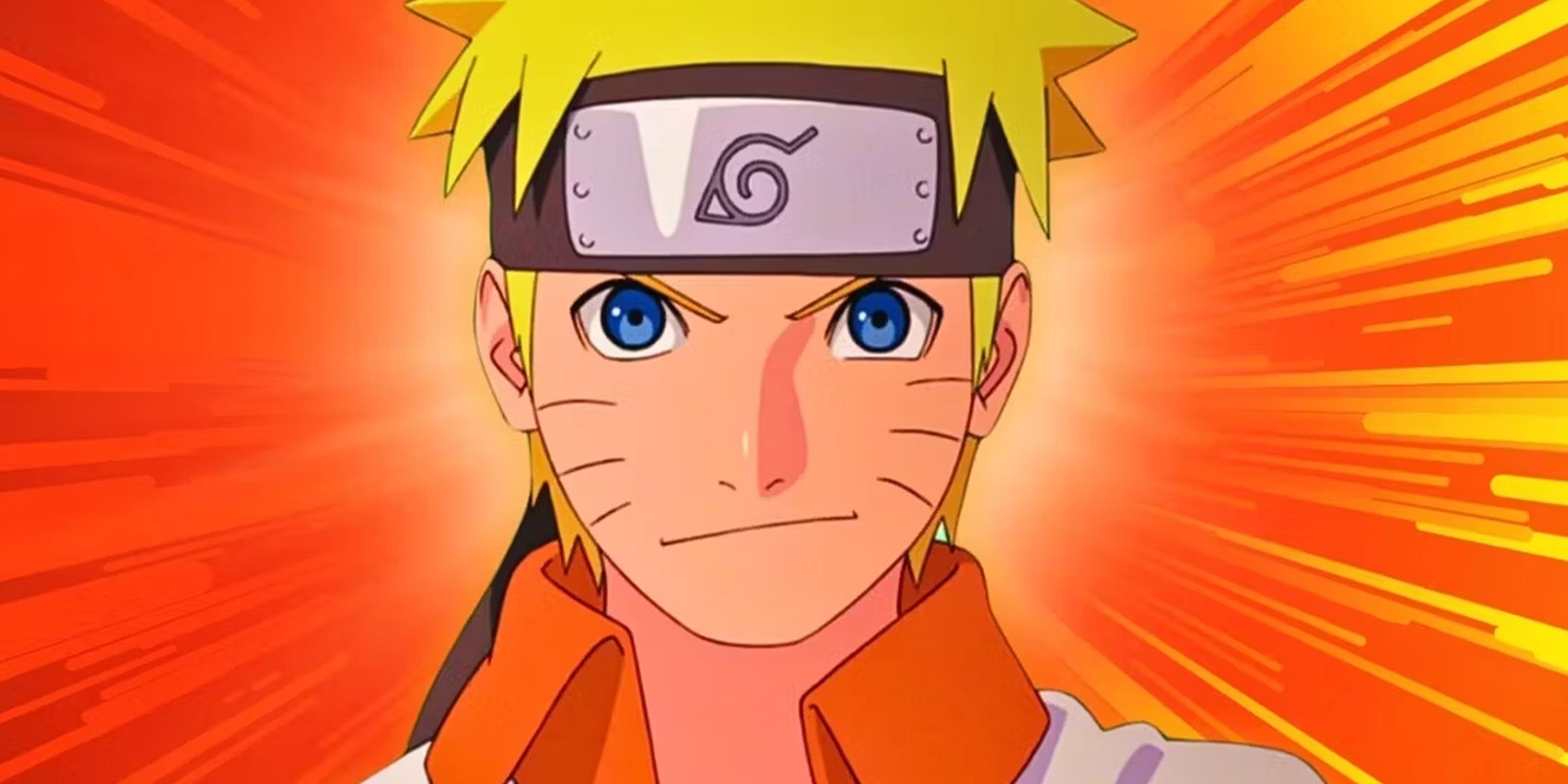 Naruto from the anime adaptation against a colorful orange background