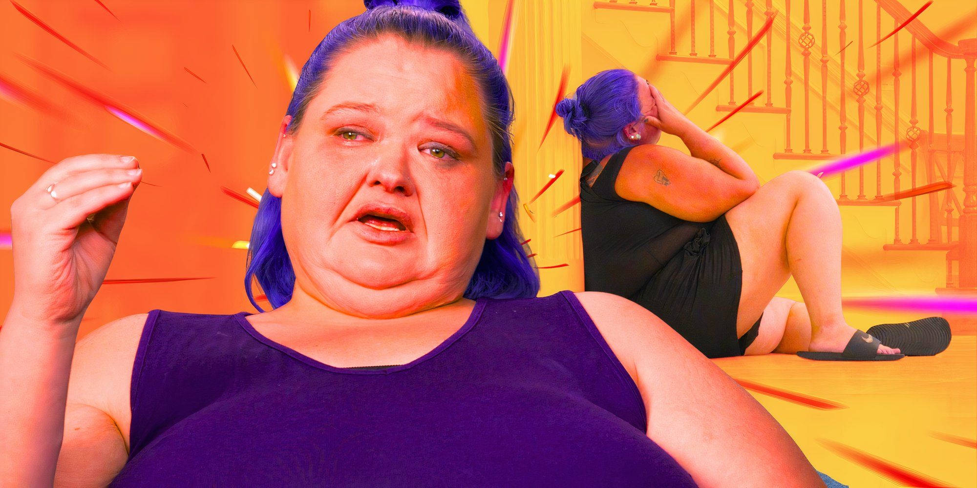 1000-Lb Sisters montage of Amy slaton with purple hair crying