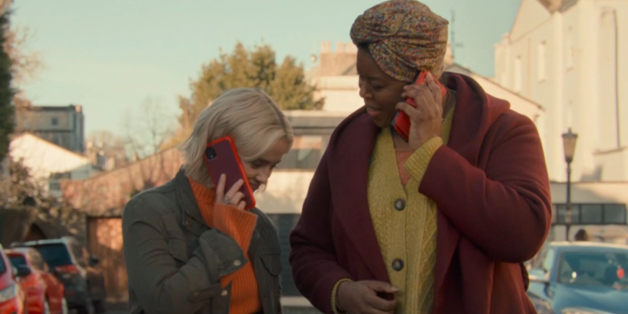 Ruby talking to her mother on the phone as they stand right next to each other in Doctor Who