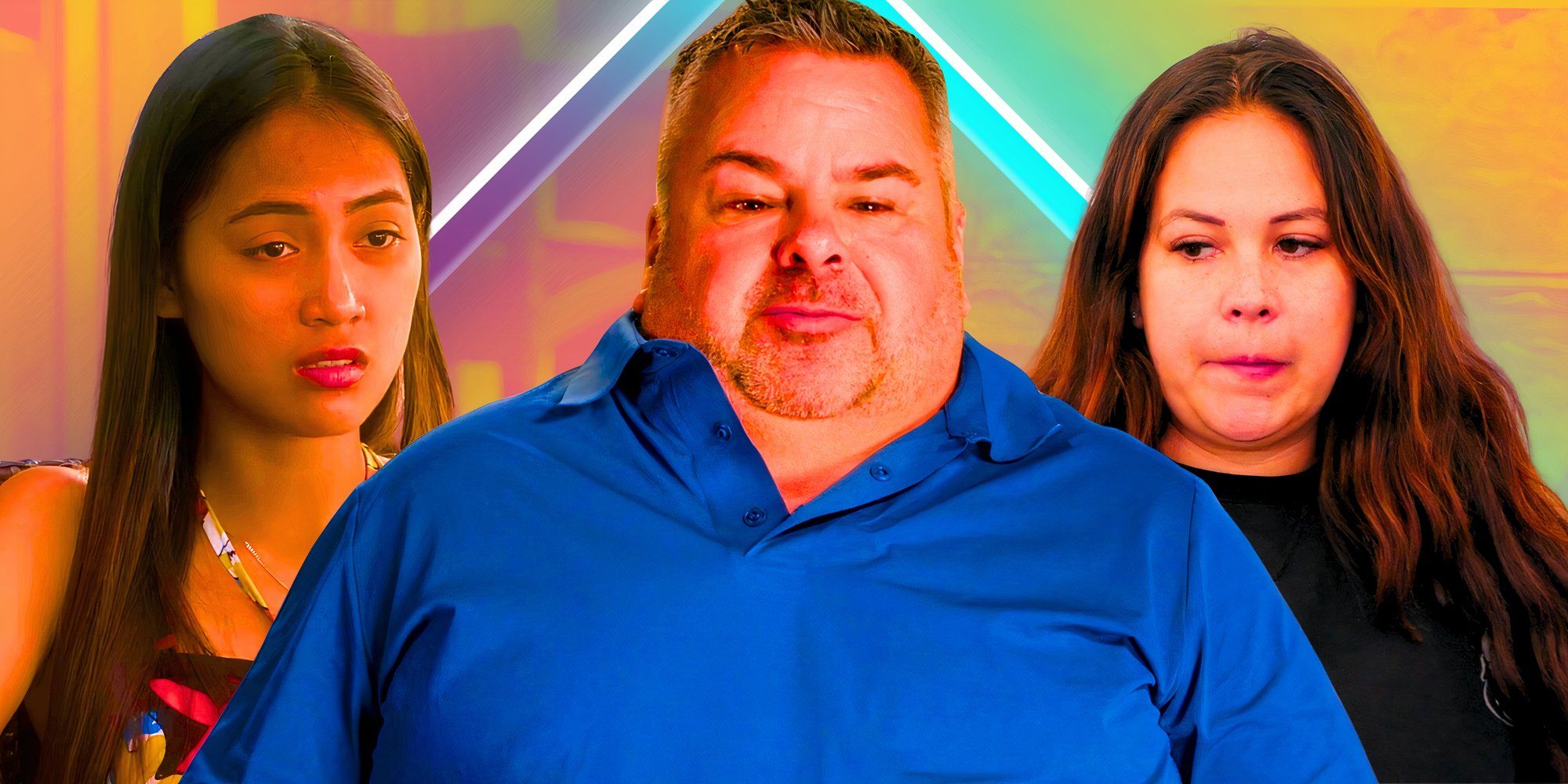 90 Day Fiancé’s Big Ed Brown, Rose Vega and Liz Woods have serious expressions on their face.