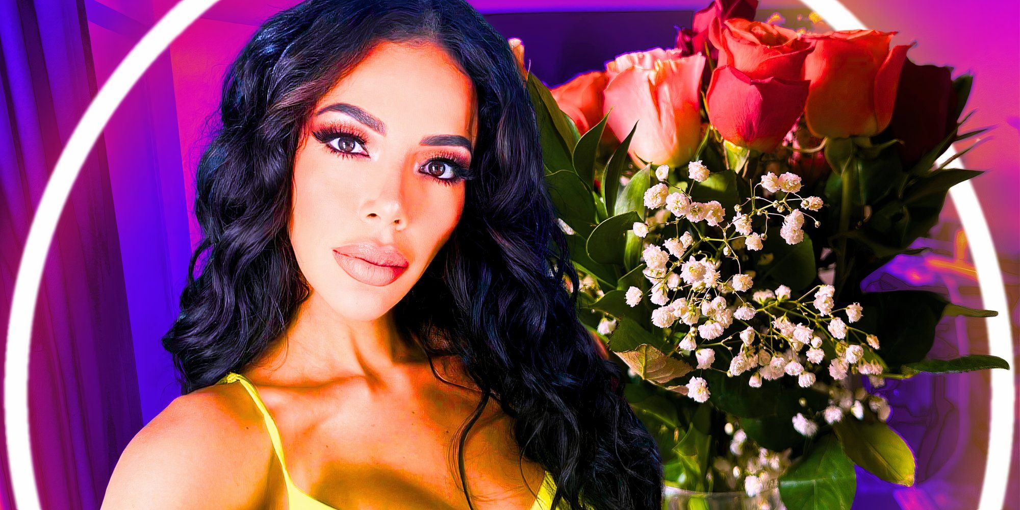 90 Day Fiancé’s Jasmine Pineda stares at the camera, with Mother's Day flowers next to her.
